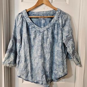 Light Blue Printed Women's Peasant Blouse